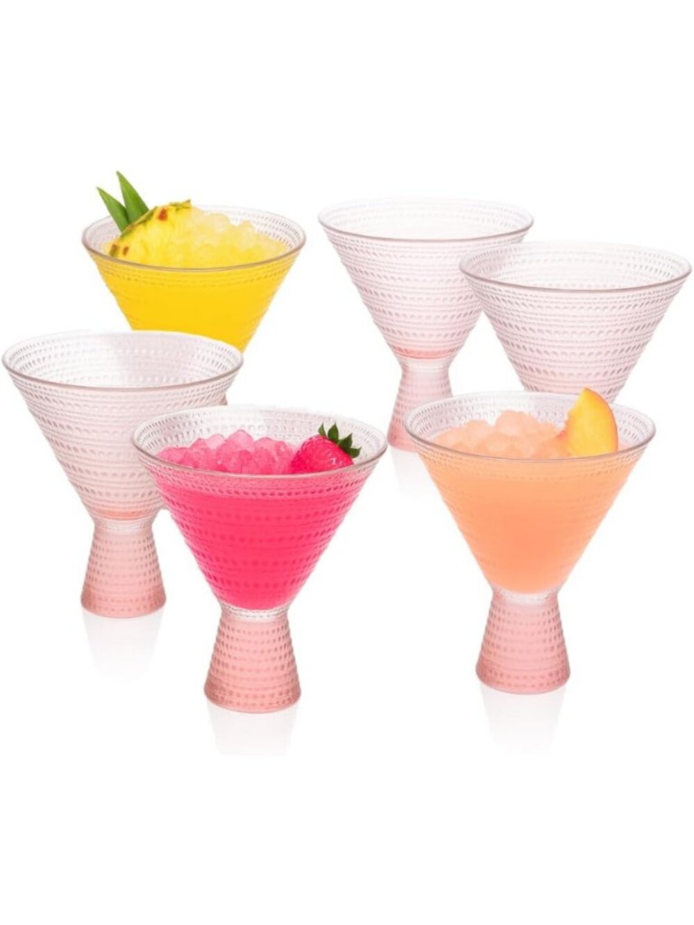 Vintage Pink & Clear Hobnail Martini Glasses Set of 6 - Elegant 9oz Drinkware